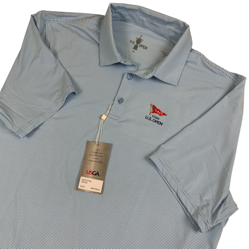 USGA 123rd US Open LACC Drift Polo Shirt Mens XL Blue Stripe Golf NWT US15123